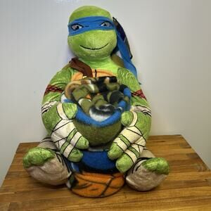 Ninja Turtles Leonardo Throw Blanket & Plush Character Set Blue Turtle
